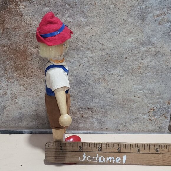 Vintage Wooden Peg Austrian Style Boy Folk Art Doll Figurine - Picture 9 of 11